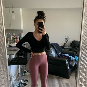 Black Long Sleeve Button Crop